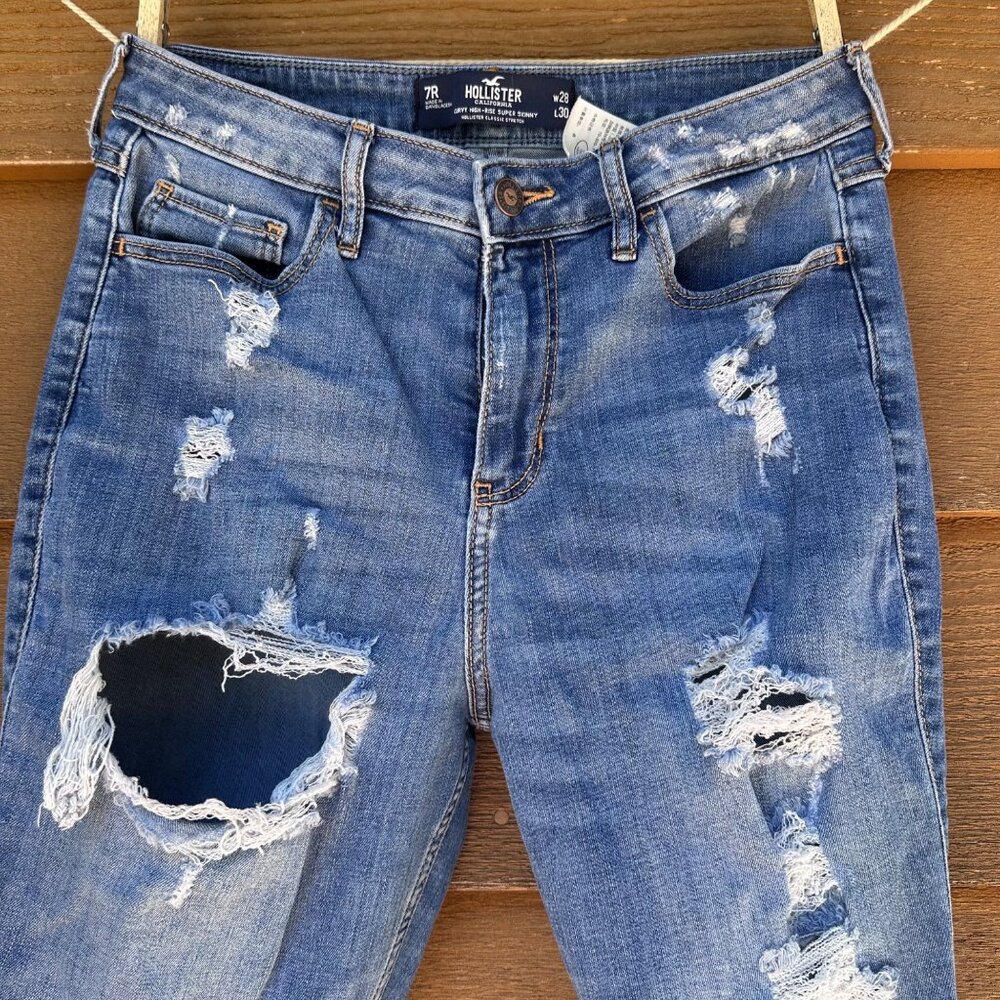 Hollister Curvy High-Rise Super Skinny Distressed Jeans W28 L30 Blue Denim Women - Picture 4 of 13